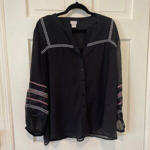 Chico's Black Long Sleeve Peasant Shirt